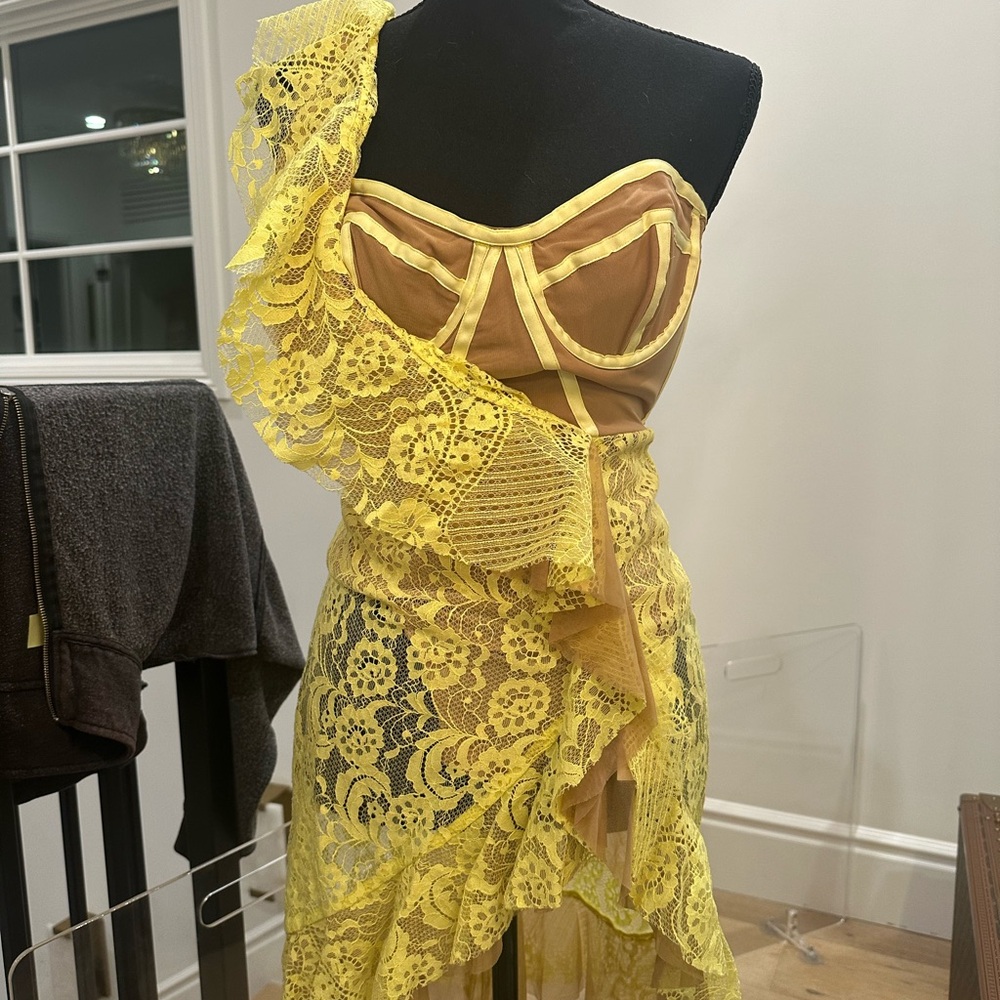 For Love And Lemons Yellow Lace Mini Dress